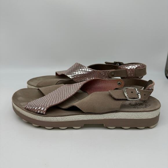 Fantasy Sandals Taupe and Metallic Pink Leather Strappy Sandal Womens Size 39 - Picture 9 of 12